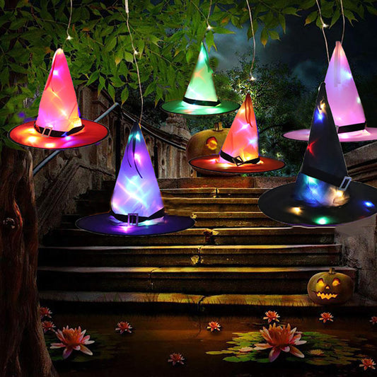 Halloween Decoration Witch Hat LED Lights Halloween Elf Ears Kids Home Party Decor Supplies Outdoor Tree Hanging Ornament