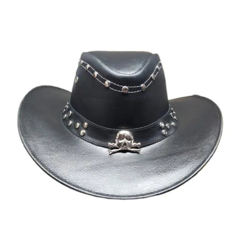 Hand Made Leather Black Cowboy Hat Black Beads Style Craft Work Unisex Hat Western Hat