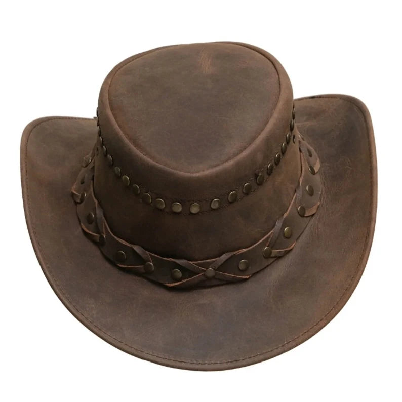 Leather Cowboy Hat Australian Stylish Brown Cowboy Hat Real Cowhide Leather Stylish Band Western Leather Hat New With Tags Gifts