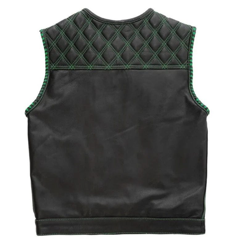 Leather Vest ,Men Hunt Club Leather Vest Green Diamond Quilted Black Paisley Leather Builder Denim Style Rider Motorcycle Leather Bike Vest