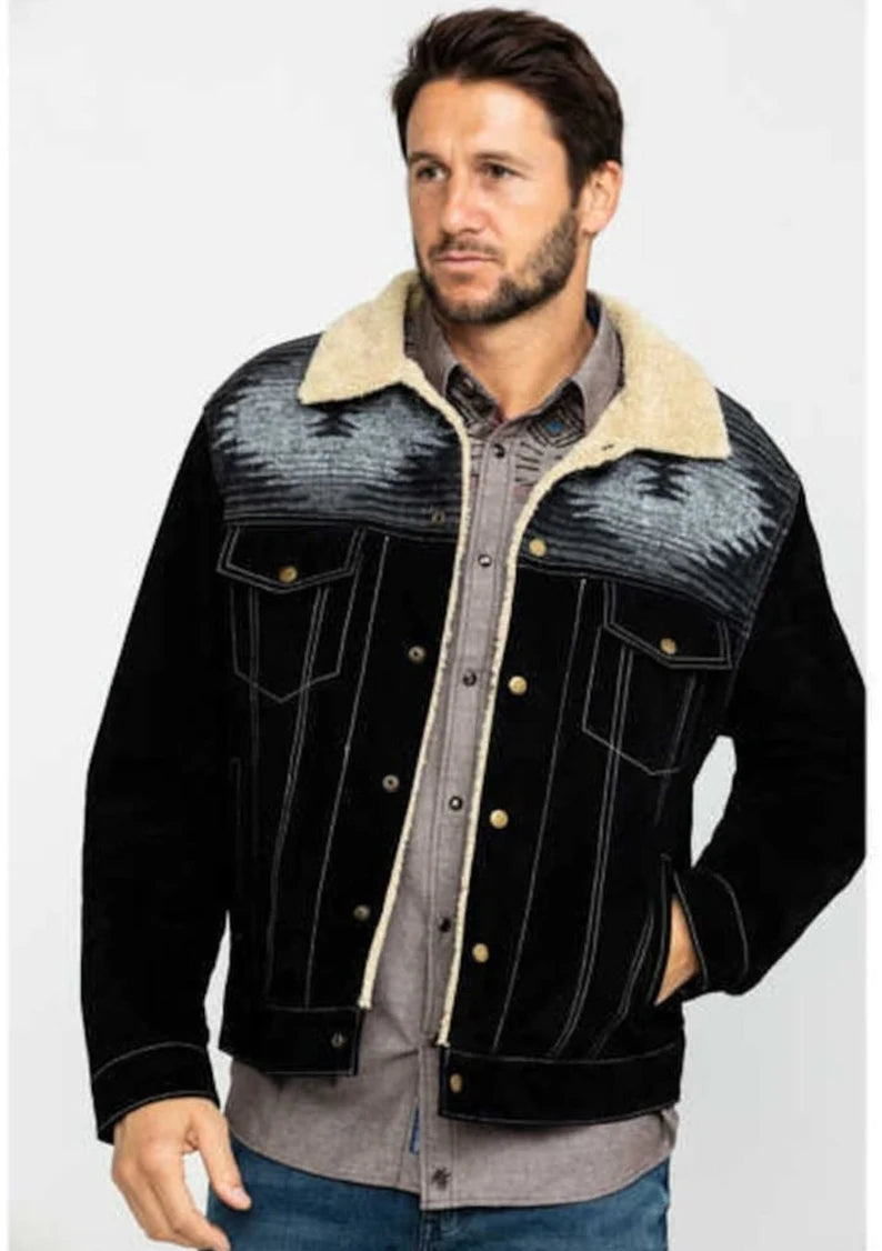 Men Traditional Handmade Western Jacket Men Western Fur Jean Jacket