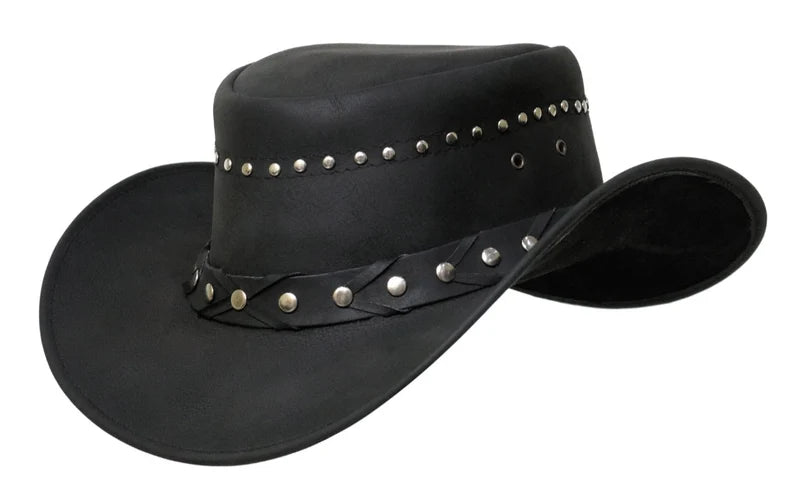 Leather Cowboy Hat Australian Stylish Black Cowboy Hat Real Cowhide Leather Stylish Band Western Leather Hat New With Tags Gifts