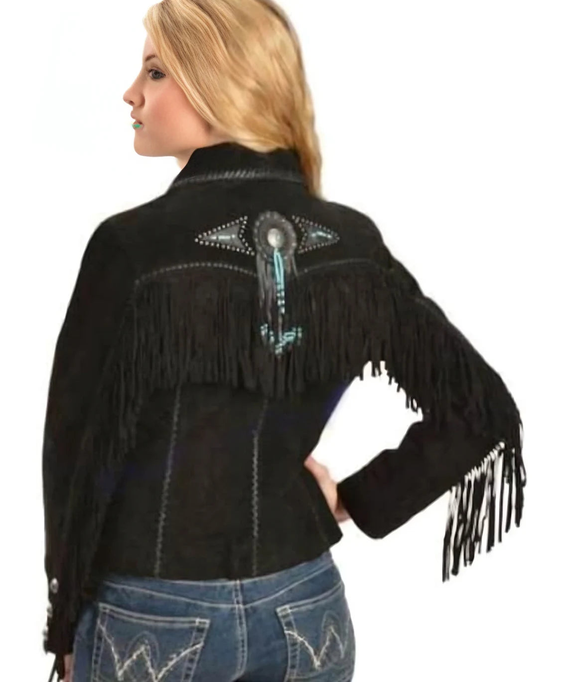 Women's Jacket, Fringe Western Vintage Jacket Ladies Leather Jacket, Genuine Suede Leather