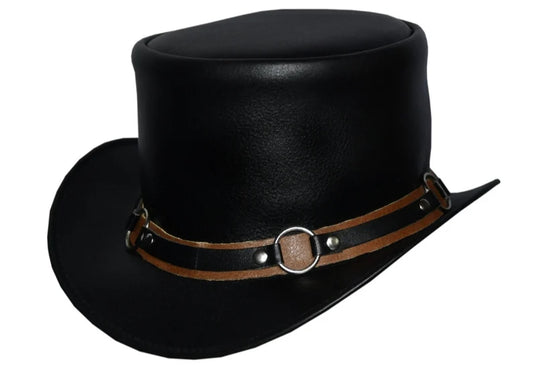 Handmade Top Hat Steampunk Brown Leather Top Hat Chain Style Dickens Hat Biker Rider Gothic Style Top Hat