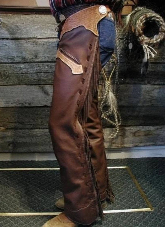 Cowboy Brown Shaded Leather Pant Rodeo Chap Western Cowboy Leather Chap Wild West Fashion Chap