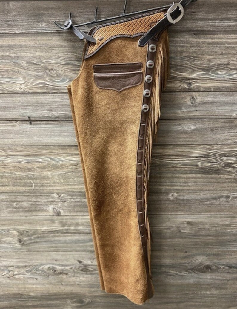 Leather Chap Suede Fringes Style Braided Chap Western Leather Cowboy Chap Native Wild West Fashion Equestrian Chap