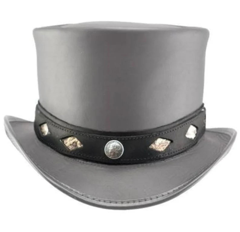 Leather Top Hat Handcrafted Bull Button Stylish Band Gothic Hat Steampunk Top Hat Rider Hat - Halloween To Hat