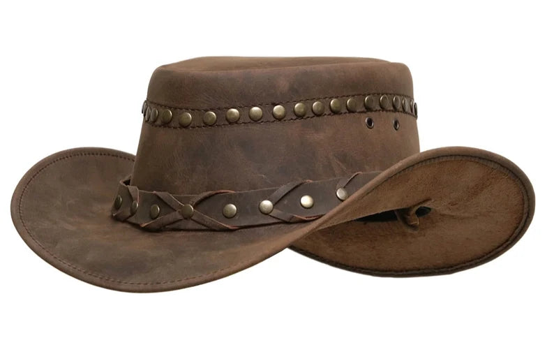 Leather Cowboy Hat Australian Stylish Brown Cowboy Hat Real Cowhide Leather Stylish Band Western Leather Hat New With Tags Gifts