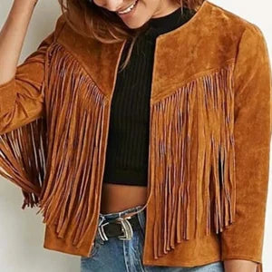 Handmade Fringe Suede Women's Jacket, Fringe Western Vintage Jacket Ladies Leather Jacket, Genuine Suede Leather