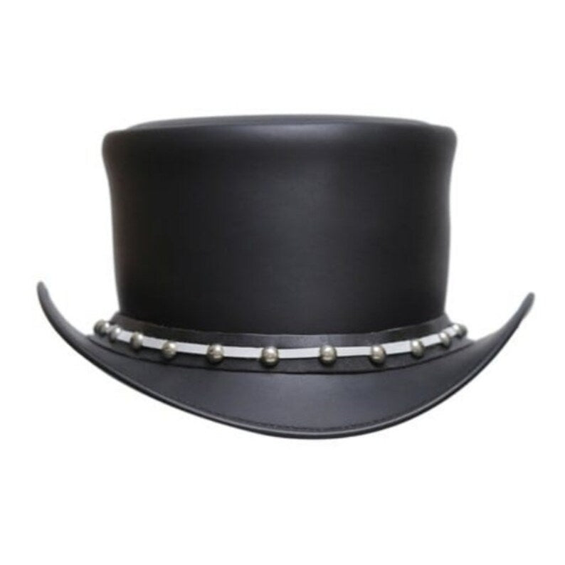 Leather Top Hat - Band With Steel Rivets - Steampunk Eldorado Top Hat - Gothic Hat Handmade with !00% Cowhide Leather