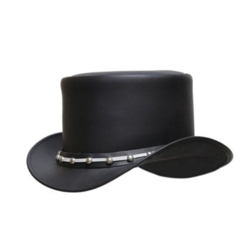 Leather Top Hat - Band With Steel Rivets - Steampunk Eldorado Top Hat - Gothic Hat Handmade with !00% Cowhide Leather