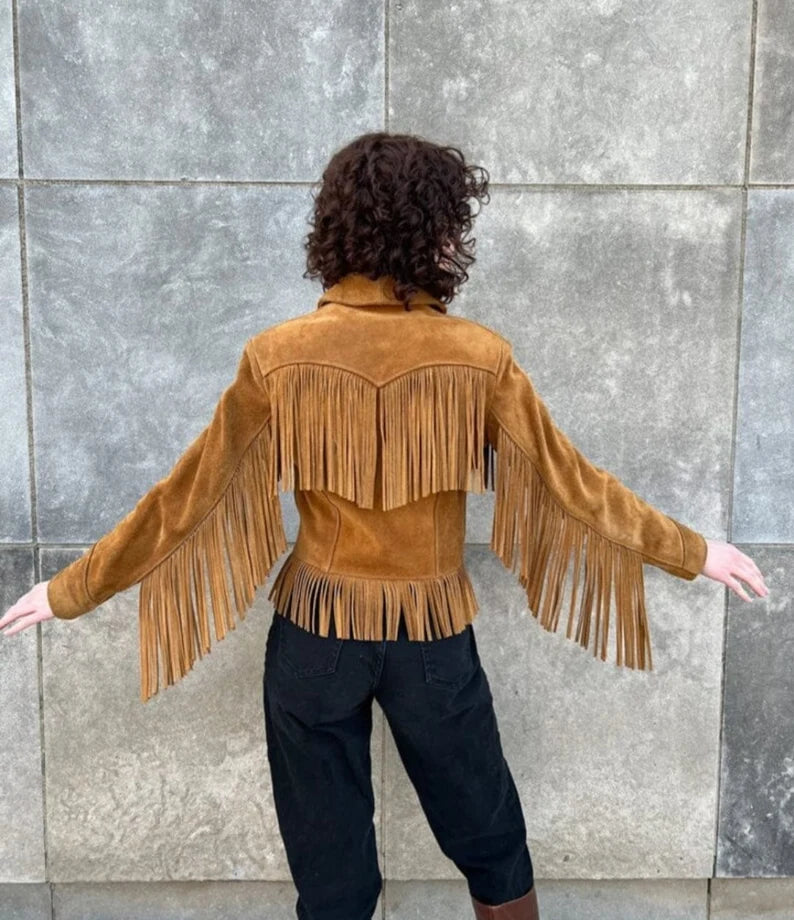 Fringe Suede Women's Jacket, Fringe Western Vintage Jacket Ladies Leather Jacket, Genuine Suede Leather, Western Jacket,