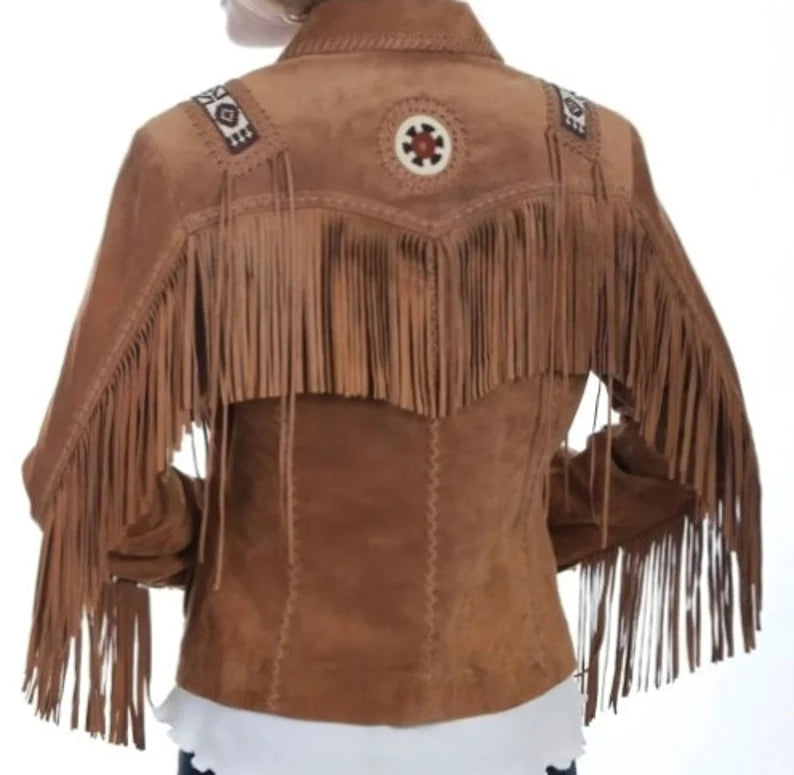 Fringe Suede Women's Jacket, Fringe Western Vintage Jacket Ladies Leather Jacket, Genuine Suede Leather, Western Jacket