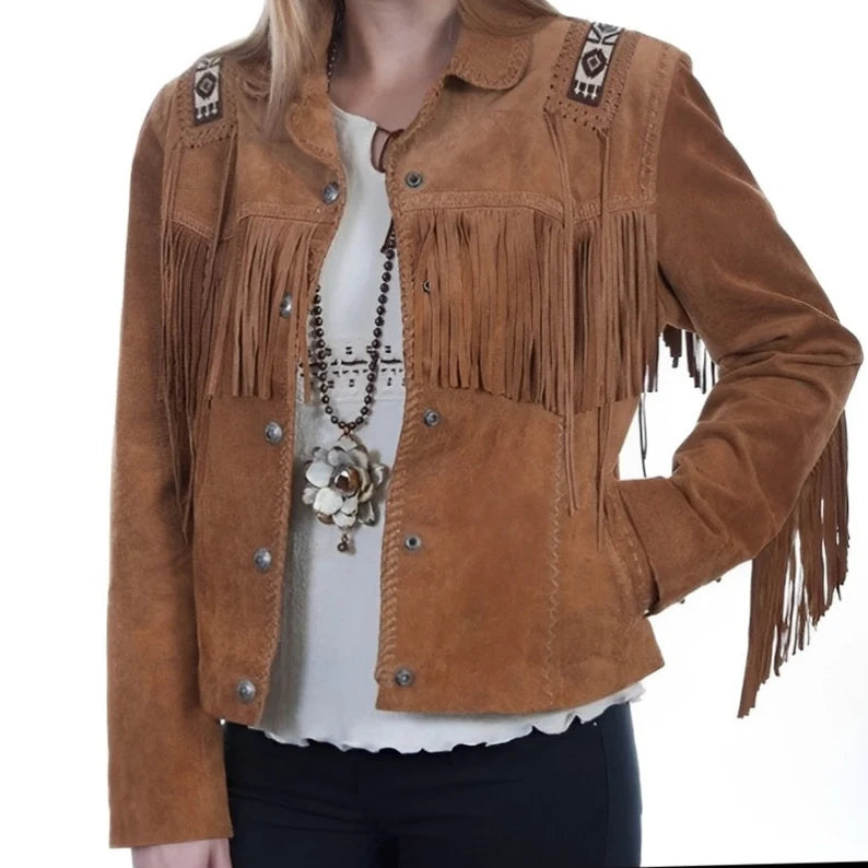 Fringe Suede Women's Jacket, Fringe Western Vintage Jacket Ladies Leather Jacket, Genuine Suede Leather, Western Jacket