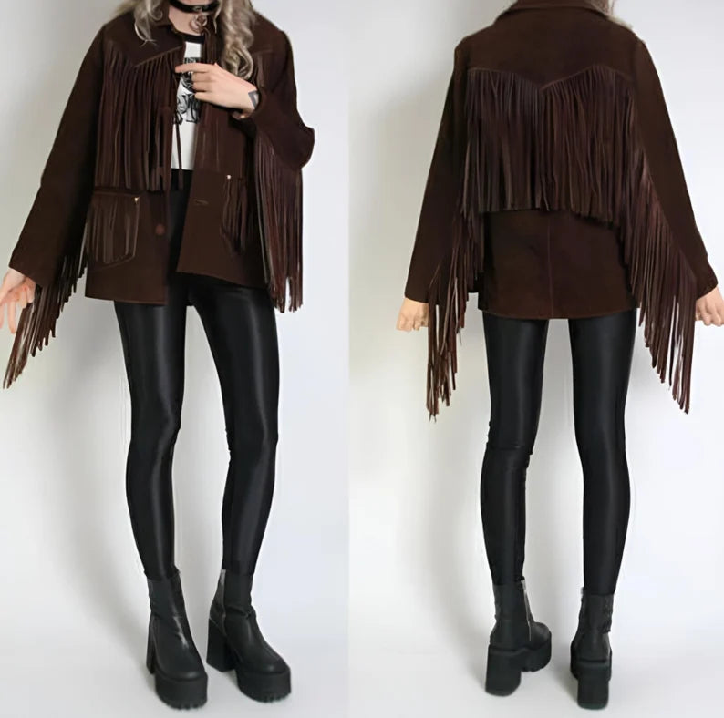 Handmade Fringe Suede Women's Jacket, Fringe Western Vintage Jacket Ladies Leather Jacket, Genuine Suede Leather,