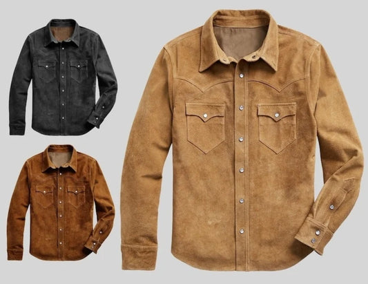 Men Suede Trucker Jacket Vintage Apparel Real Suede Leather Scully Western Shirt Tan Trucker Cowboy Shirt