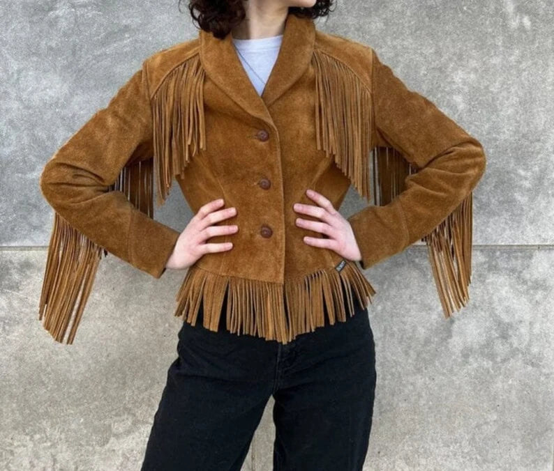 Fringe Suede Women's Jacket, Fringe Western Vintage Jacket Ladies Leather Jacket, Genuine Suede Leather, Western Jacket,