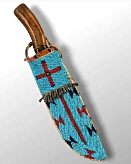 Indian Style Beaded handmade Knife Cover Native Style Sioux Handmade Hide Knife Sheath Leather Knife Cover