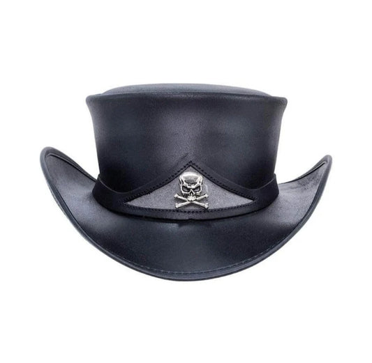 Handmade Top Hat Pale Rider Skulls Black Leather Top Hat Deadman Band Mens Hat Top Hat Gothic Hat Steampunk Hat