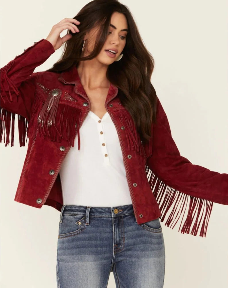 Women's Western Jacket Vintage Fringe Leather Jacket - Ladies Leather Jacket