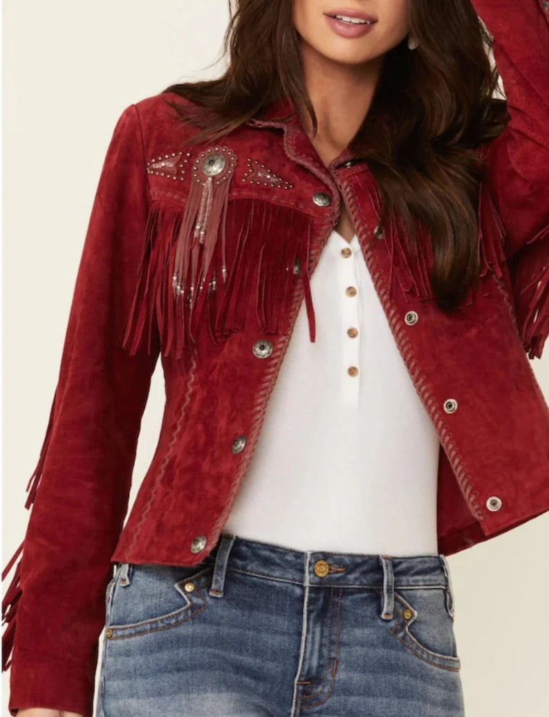 Women's Western Jacket Vintage Fringe Leather Jacket - Ladies Leather Jacket